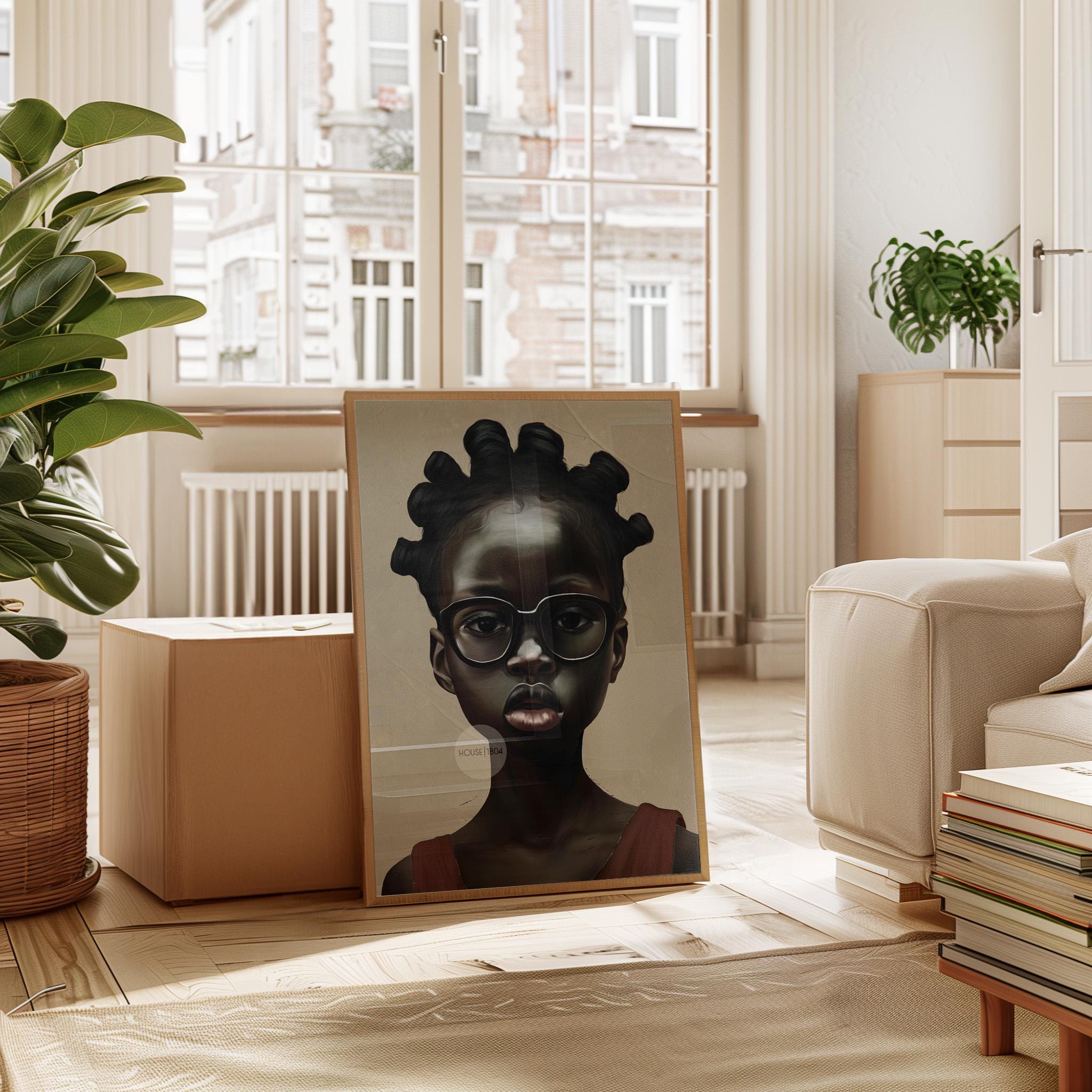 Afrocentric Canvas Art – Black Child Portrait Framed Bold Kids Room Decor