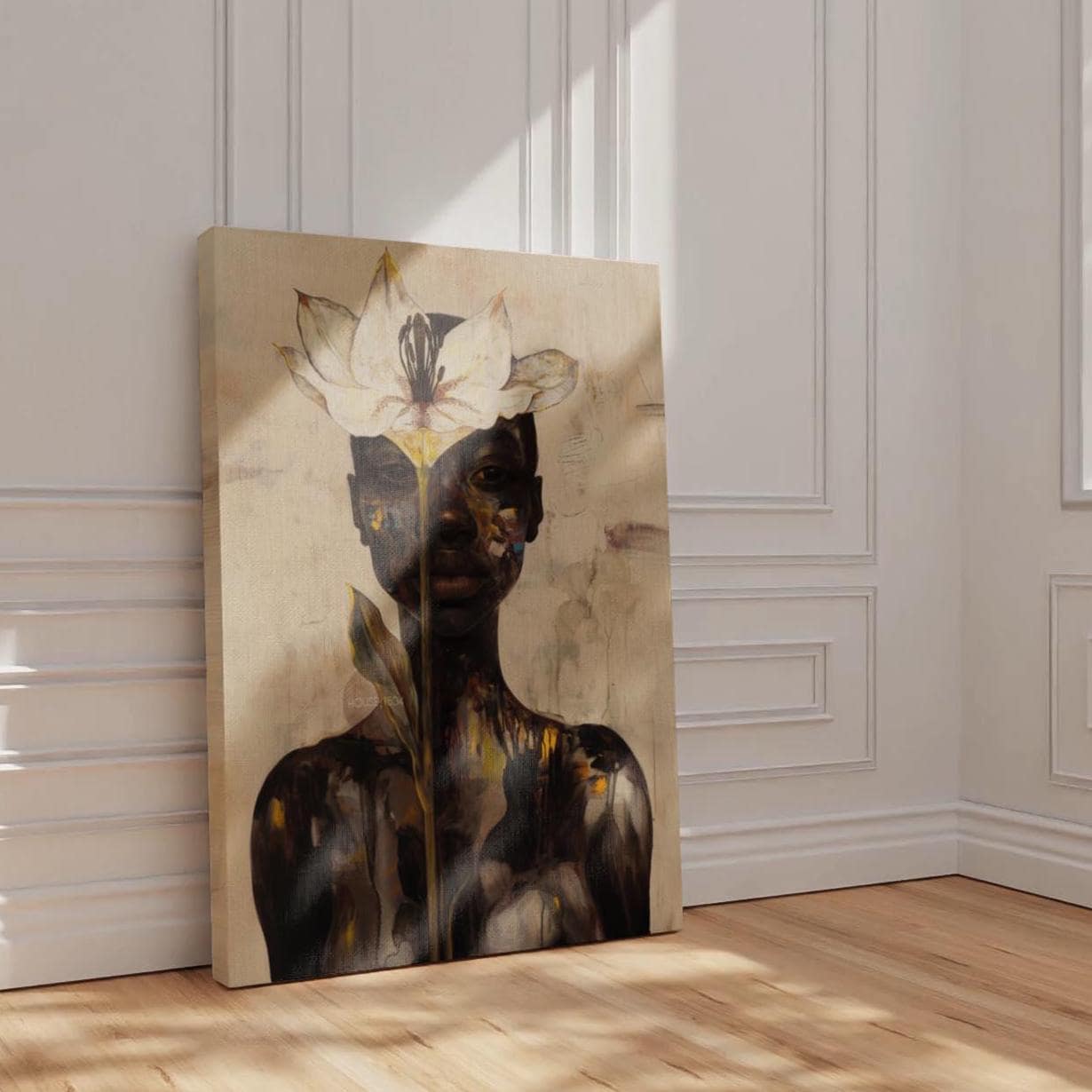 Abstract Black Woman Floral Canvas Art Print