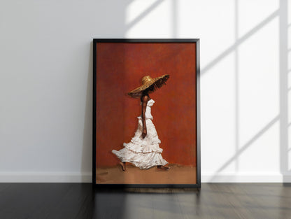 Afrocentric Wall Art, Terracotta Black Woman Portrait Canvas | Framed Unframed
