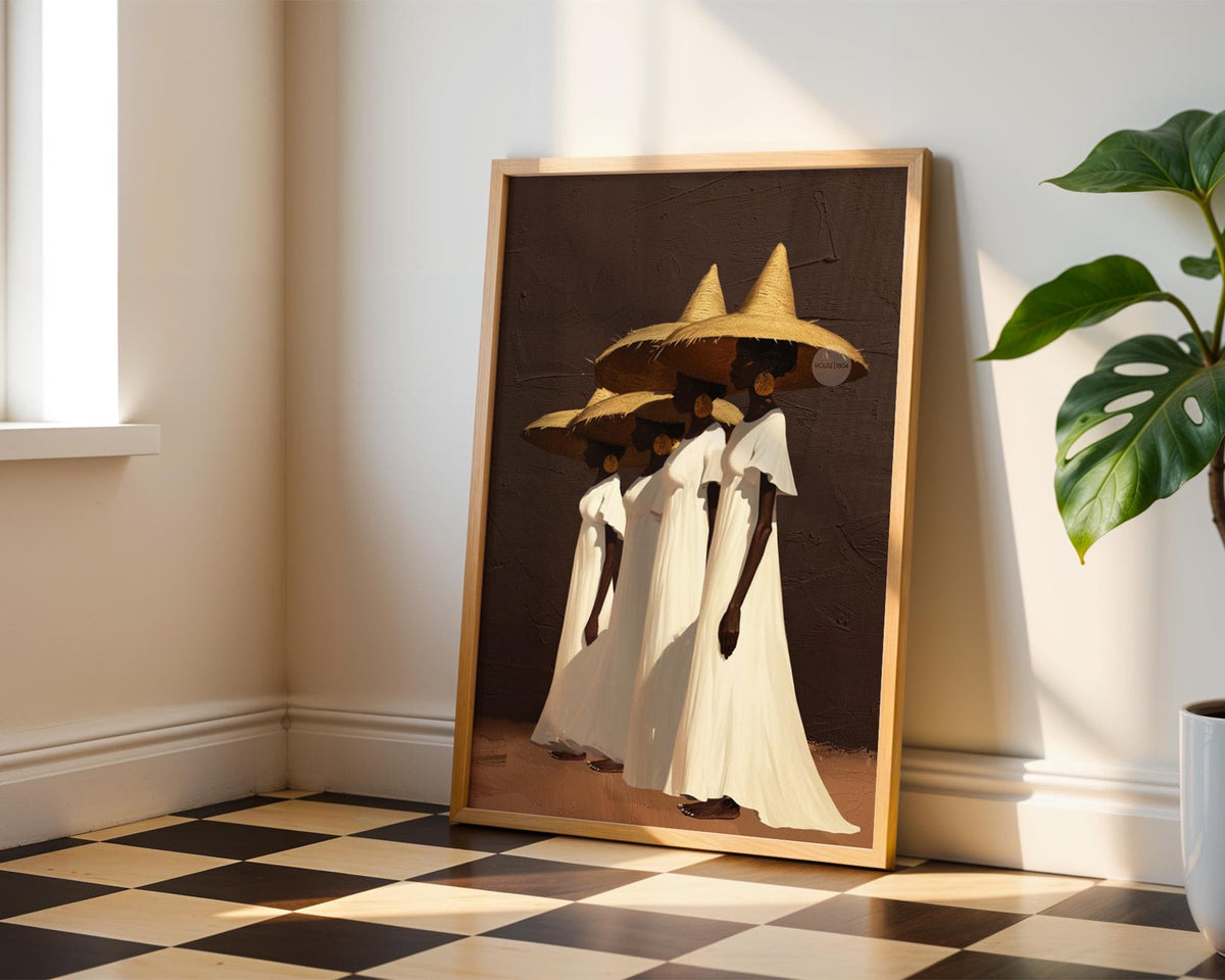 Afrocentric Women Wall Art, Minimalist Brown Canvas Print | Framed or Unframed