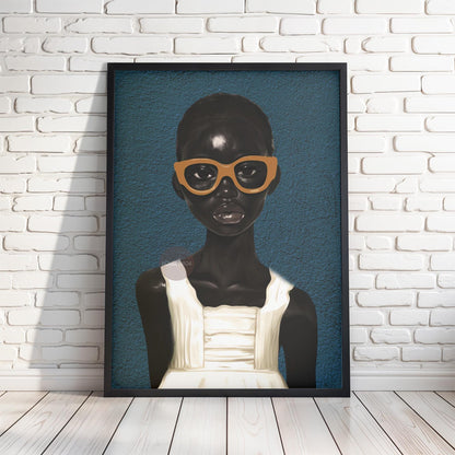 Black Girl Blues Portrait Framed Canvas Art