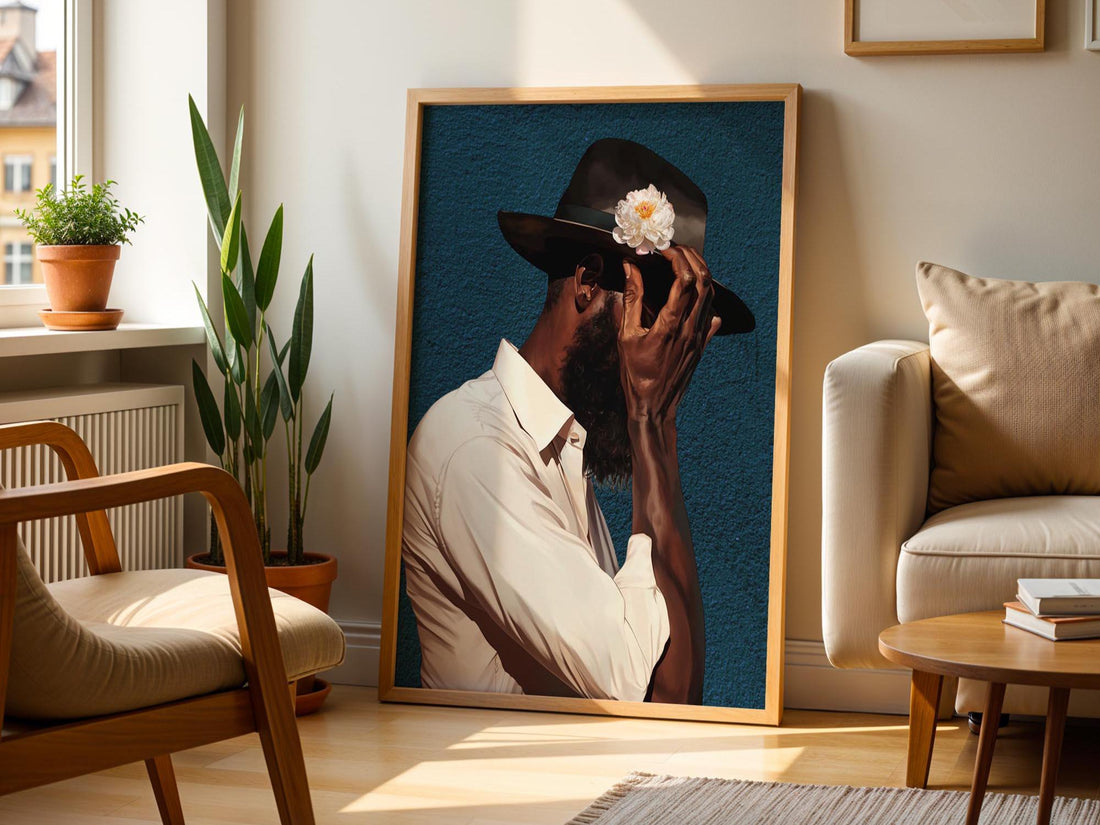 Modern Black Man Art, Black Wall Art, Black Man Floral Print, Black Man Blues, Boho Black Man Fashion Art, Abstract Black Art, Gift for Him