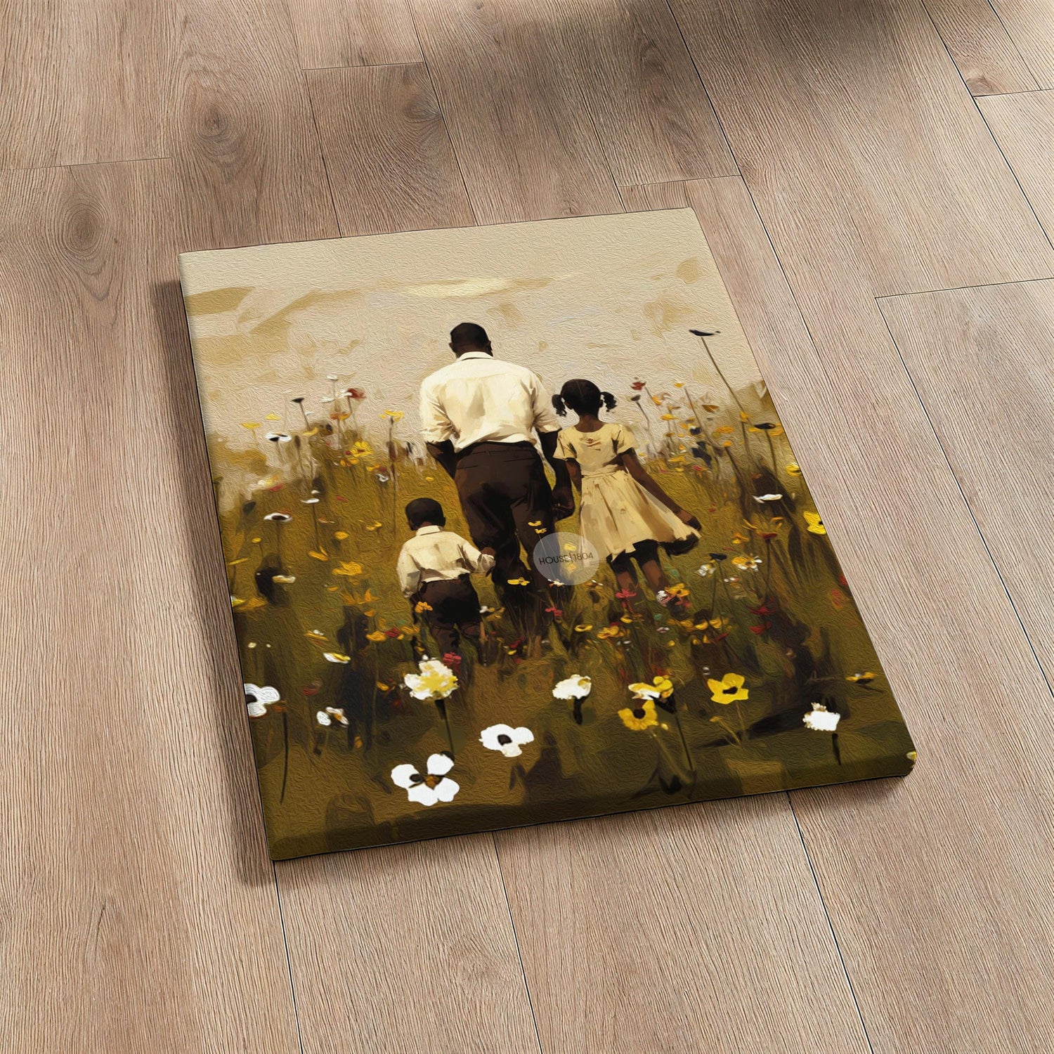Black Father Daughter Son Canvas, Fathers Day Gift