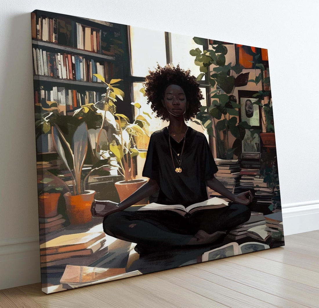 Black Woman Yoga Pose Pictures Art, Black Woman Meditating, Afro Wall Art, Black Woman Print, Black Bohemian Art, Black Woman Wall Art