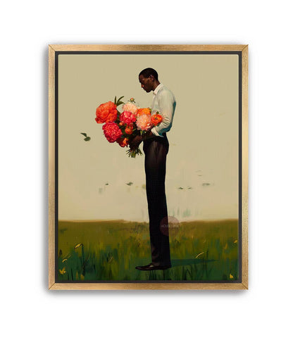 Black Man Flower Canvas Art Print: Floral Portrait Framed