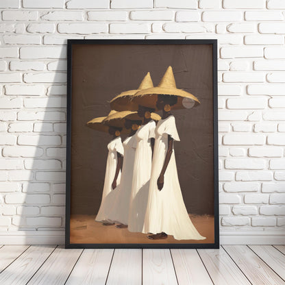 Afrocentric Women Wall Art, Minimalist Brown Canvas Print | Framed or Unframed