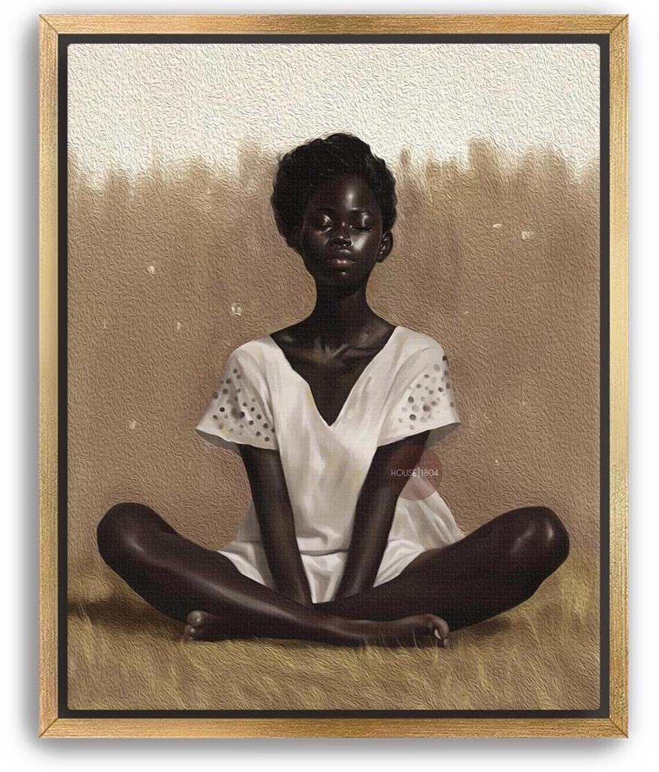 Black Woman Relaxing Wall Art – Afrocentric Canvas, Melanin Decor, Beige Luxury Print