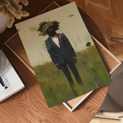 Black Man Flowers Minimalist Print
