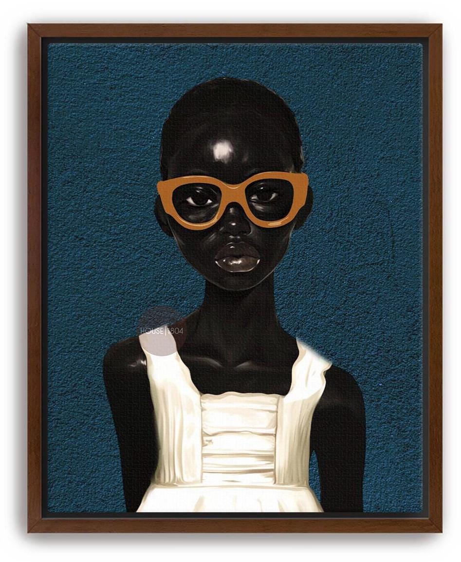 Black Girl Blues Portrait Framed Canvas Art