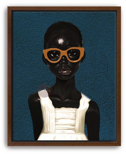 Black Girl Blues Portrait Framed Canvas Art