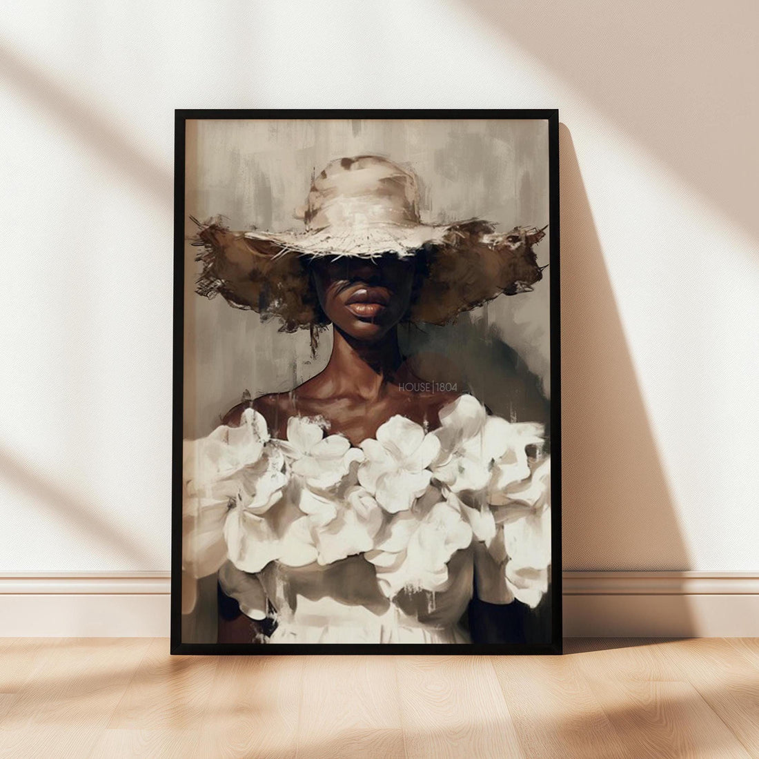 Abstract Black Woman with Straw Hat: African Caribbean Wall Art