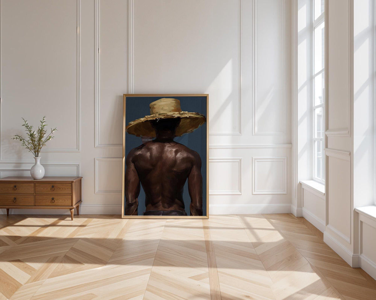 Afro Caribbean Wall Art, Island Black Man Portrait, Deep Blue Sea