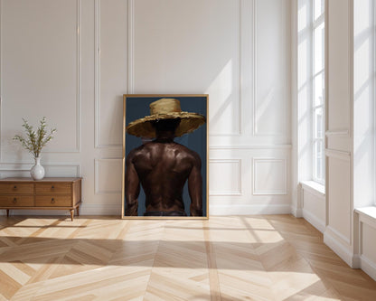 Afro Caribbean Wall Art, Island Black Man Portrait, Deep Blue Sea