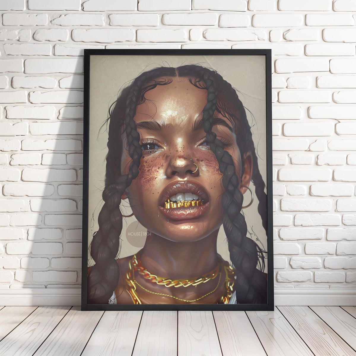 Black Girl Canvas Artwork: African American Grillz Art Print, Urban Boho Neutral Decor