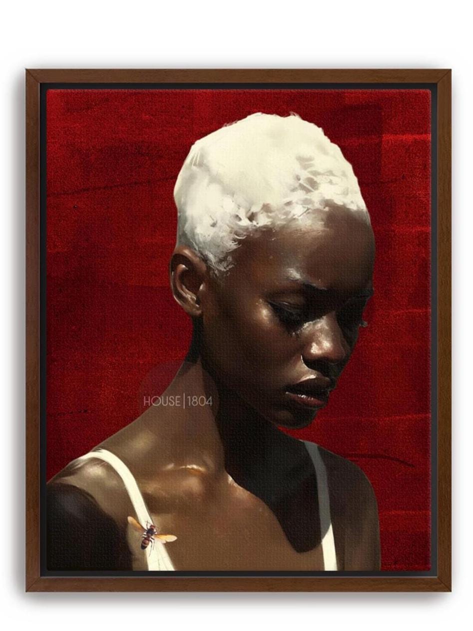 Black Woman Wall Art, Red Afro Woman Canvas Print