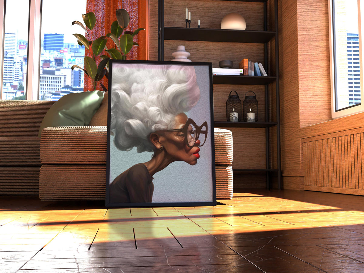 Afrocentric Wall Art Quirky Retro Grandma Portrait Canvas | Framed or Unframed