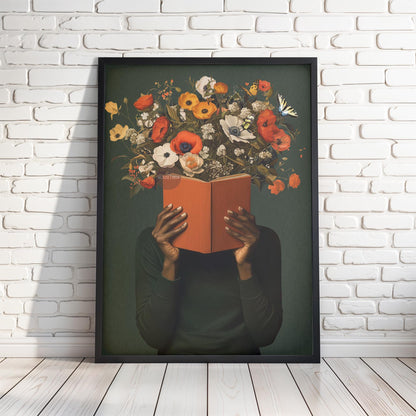 Black Reading Wall Art, African American Book Lover Canvas Print, Framed Unframed Art