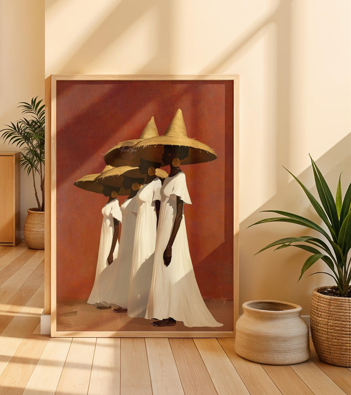 Afrocentric Women Canvas Art, Boho Sister Girl Friends Minimalist Canvas Print