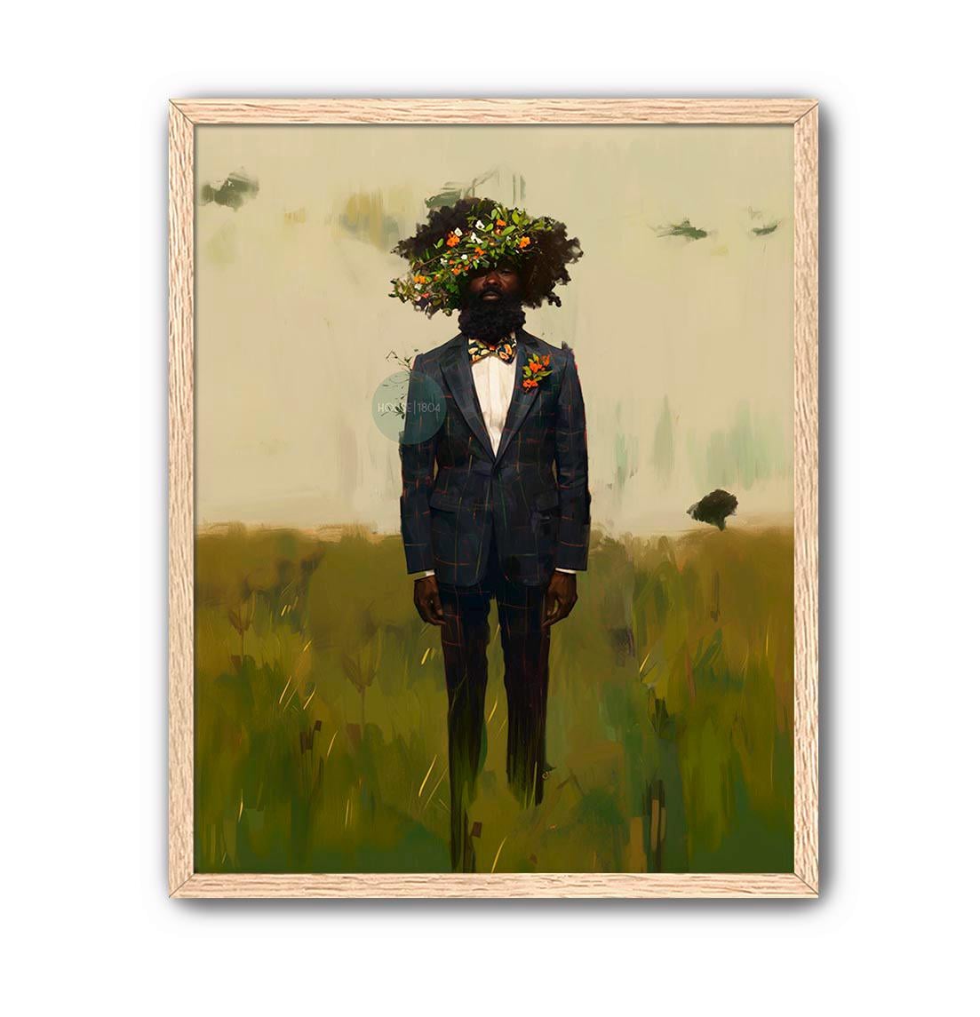 Black Man Flowers Minimalist Print