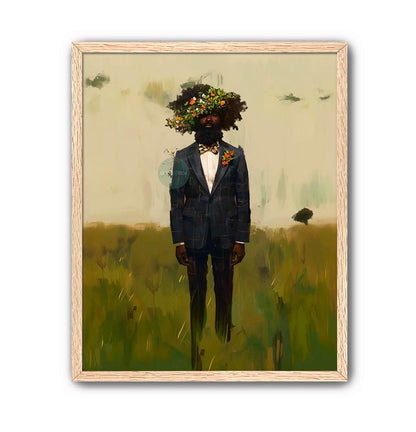 Black Man Flowers Minimalist Print