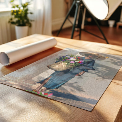 Black Woman Floral Canvas Art, Tropical Botanical Woman Portrait, Plant Lady with Flowers Canvas Art