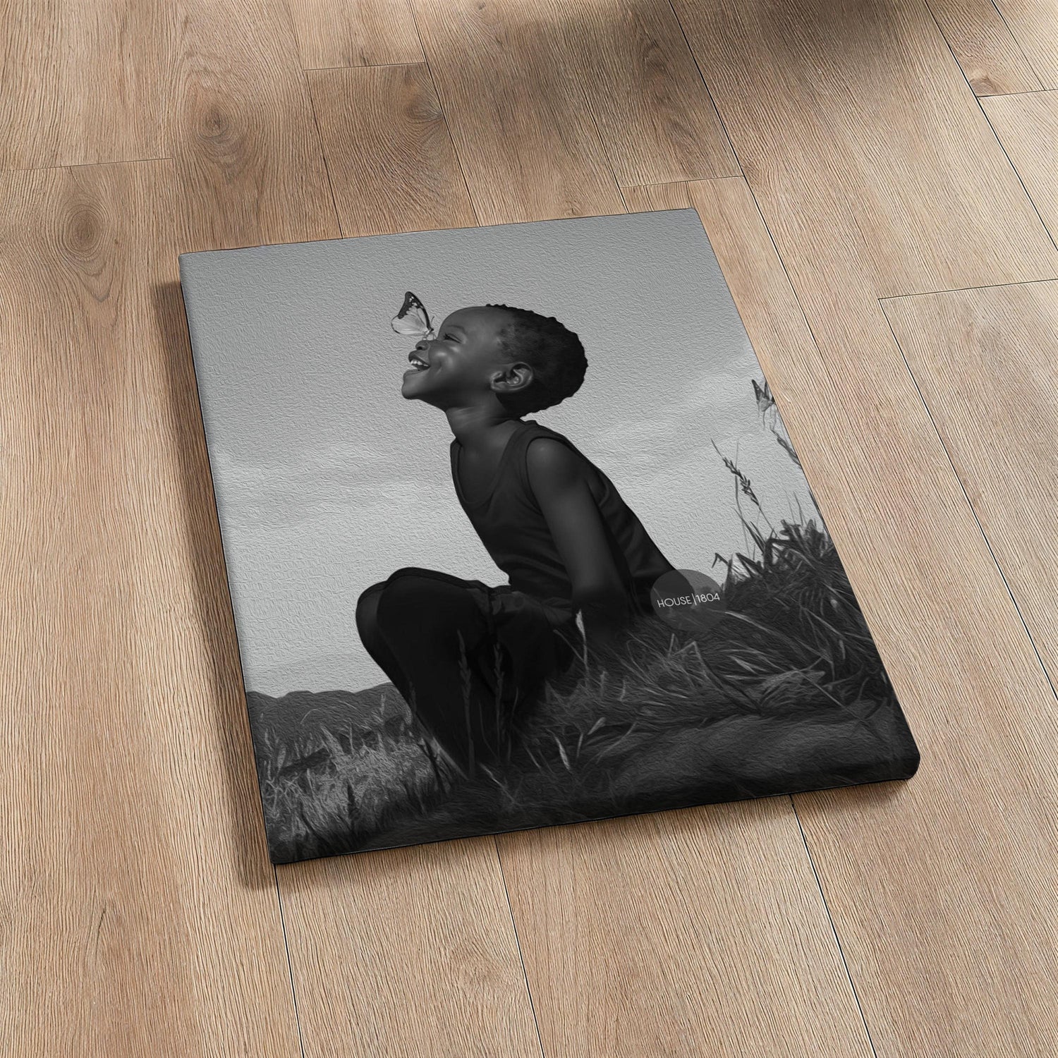 Black Boy Joy Art Canvas Framed, Black and White
