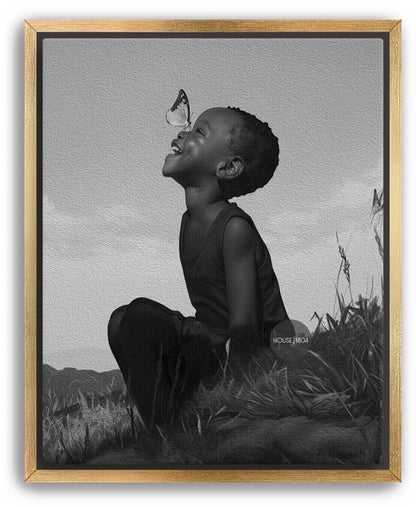 Black Boy Joy Art Canvas Framed, Black and White