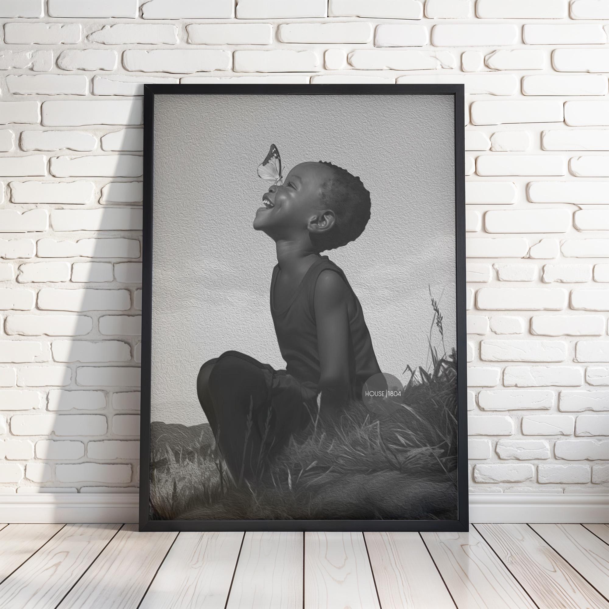 Black Boy Joy Art Canvas Framed, Black and White