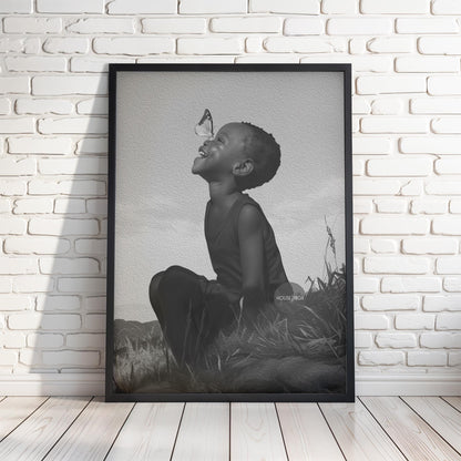 Black Boy Joy Art Canvas Framed, Black and White