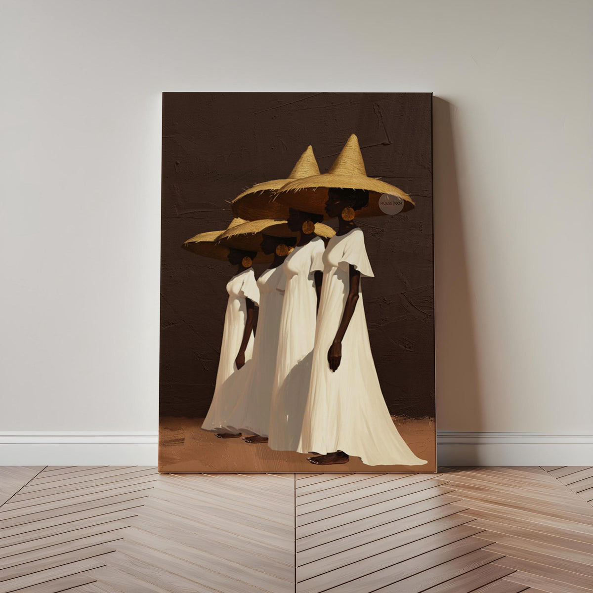 Afrocentric Women Wall Art, Minimalist Brown Canvas Print | Framed or Unframed