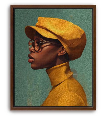 Urban Black Woman Art Print, Bold Yellow &amp; Green, Modern Canvas Wall Decor