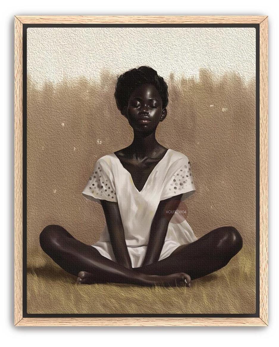 Black Woman Relaxing Wall Art – Afrocentric Canvas, Melanin Decor, Beige Luxury Print