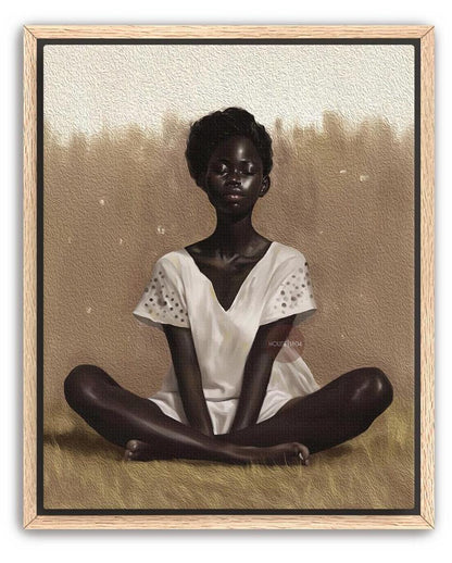 Black Woman Relaxing Wall Art – Afrocentric Canvas, Melanin Decor, Beige Luxury Print