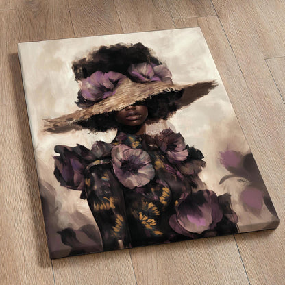 Black Woman Art Print: Purple Floral Fashion Wall Decor