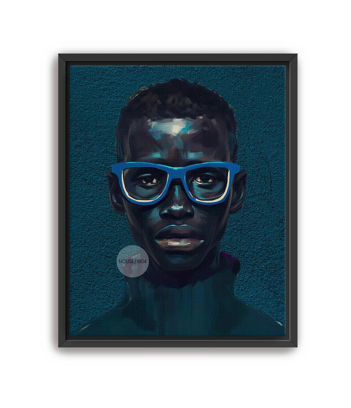 Modern Black Boy Art, Blue Portrait Art Fine Print Canvas | Framed or Unframed