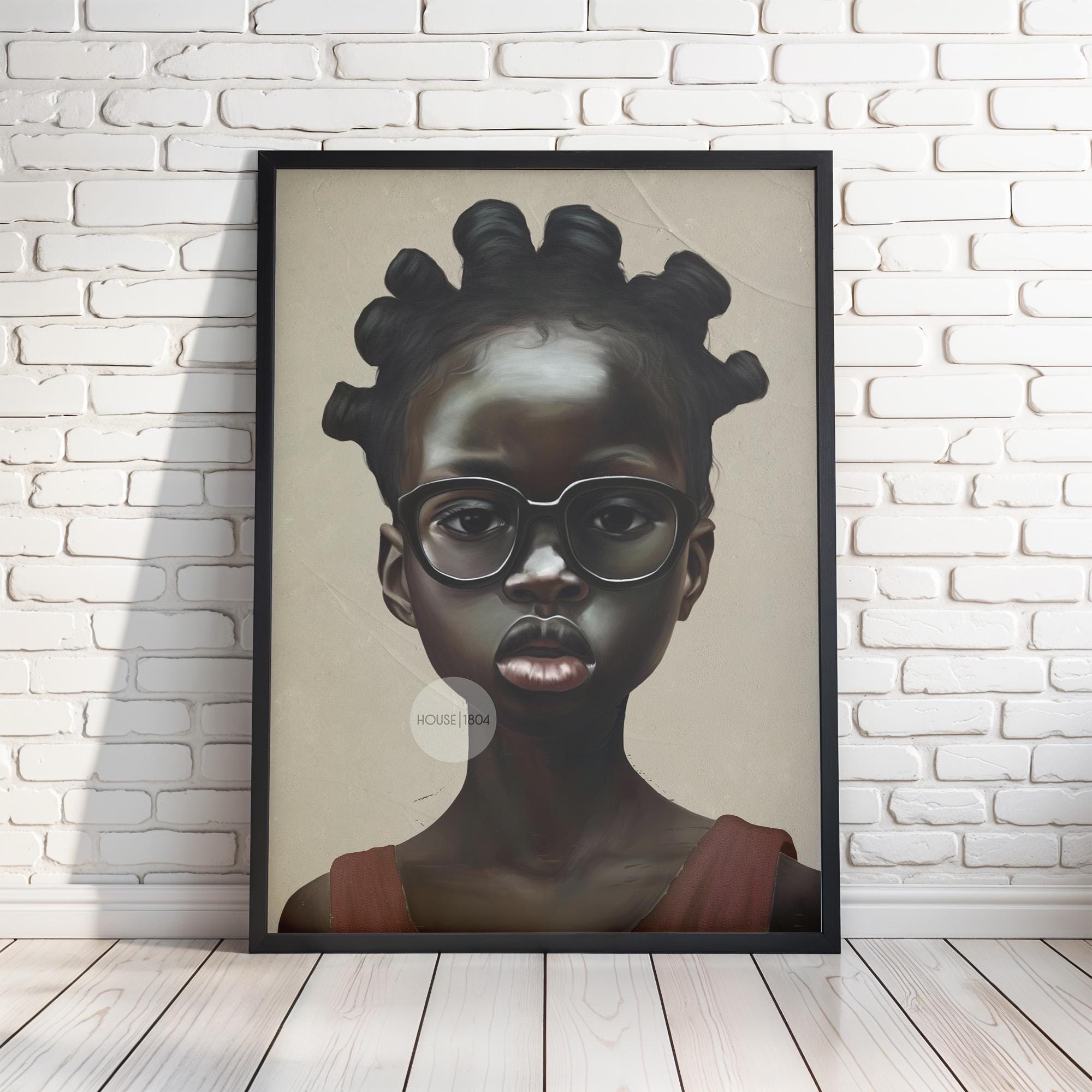 Afrocentric Canvas Art – Black Child Portrait Framed Bold Kids Room Decor