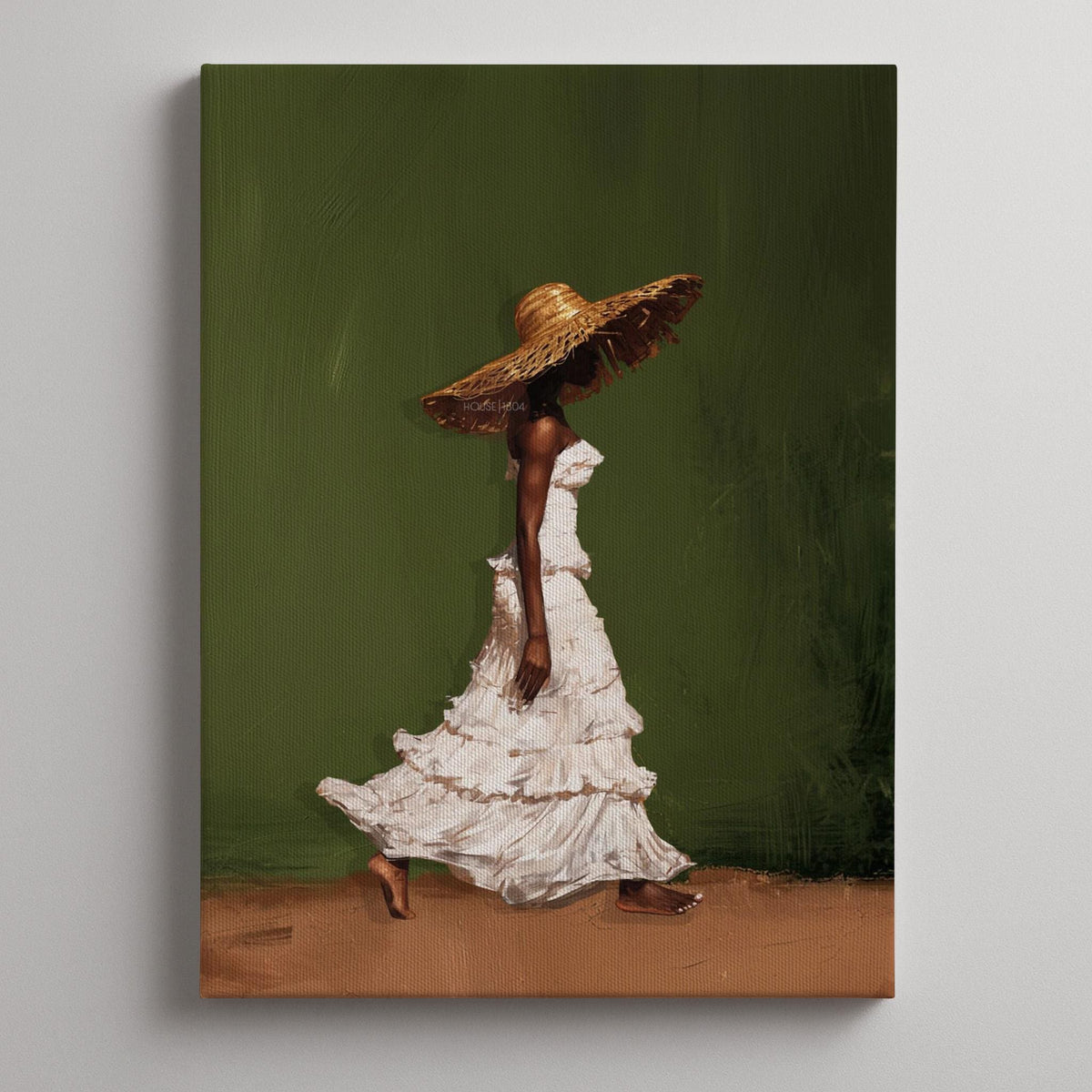 Afrocentric Wall Art, Black Woman Olive Green Boho Portrait Print
