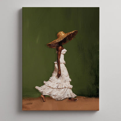 Afrocentric Wall Art, Black Woman Olive Green Boho Portrait Print