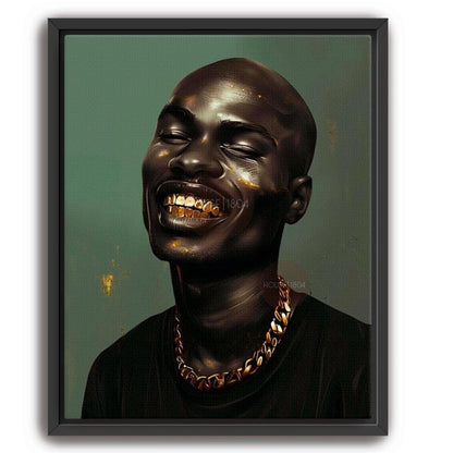 Bald Black Man Art Print: Gold Grillz, Urban African American Modern Art