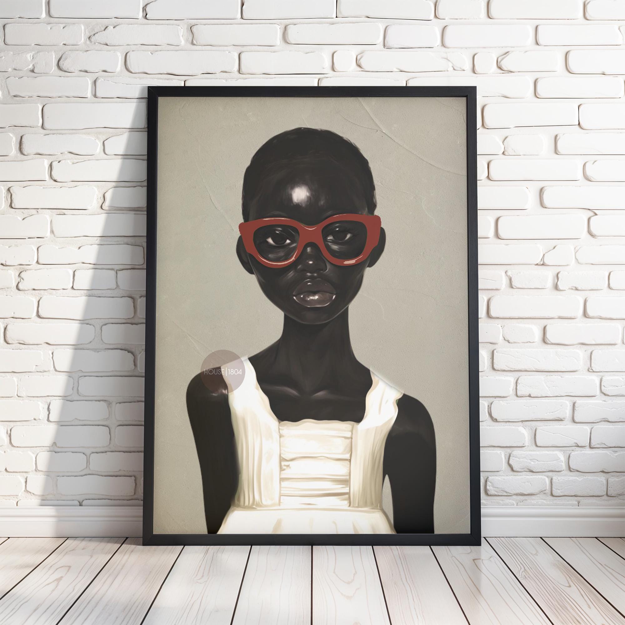 African American Girl Portrait Canvas Print, Red Burgundy + Beige
