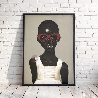 African American Girl Portrait Canvas Print, Red Burgundy + Beige