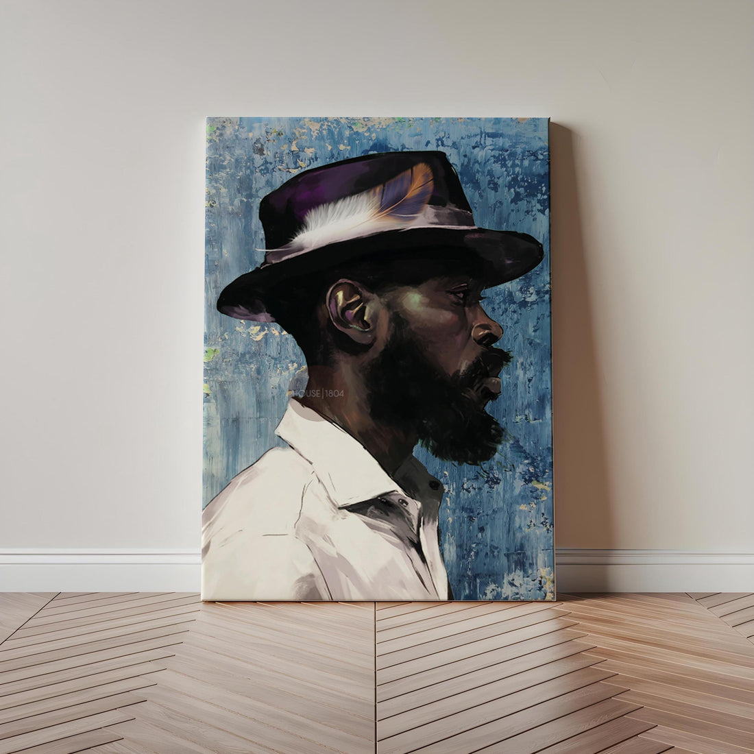Modern Black Man Blues Framed Wall Art Gift for Him