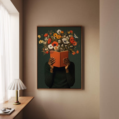 Black Reading Wall Art, African American Book Lover Canvas Print, Framed Unframed Art