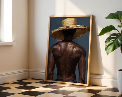 Afro Caribbean Wall Art, Island Black Man Portrait, Deep Blue Sea