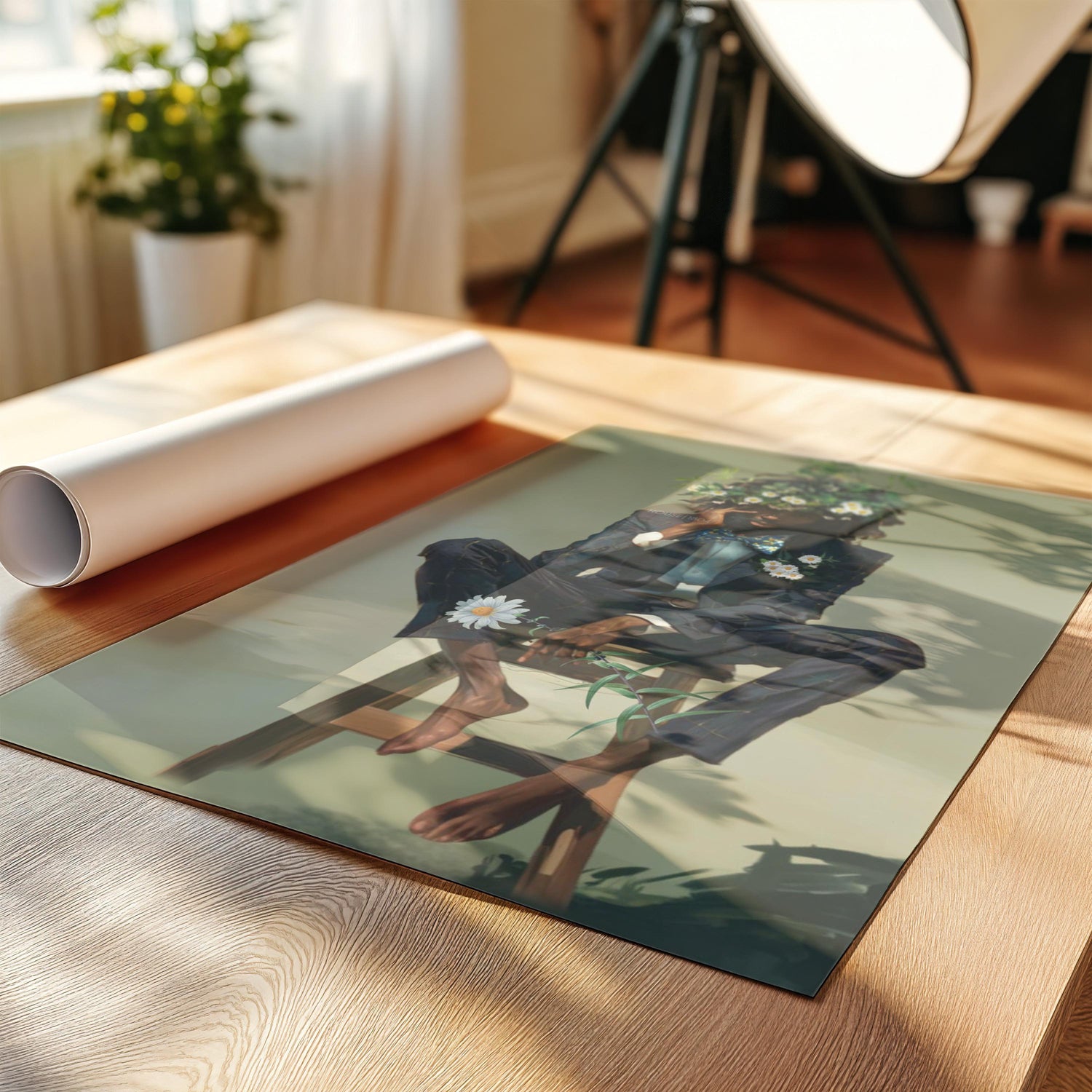 Black Man Floral Wall Art, Abstract Male Portrait, Contemporary Modern Canvas Print, Male Abstract Moody Wall Framed Print