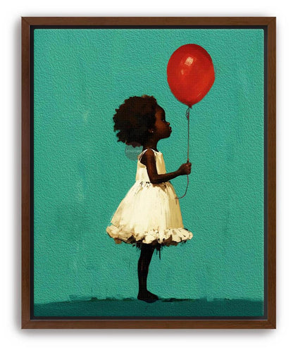 Little Black Girl Art, Joyful Balloon Nursery Canvas Print Framed