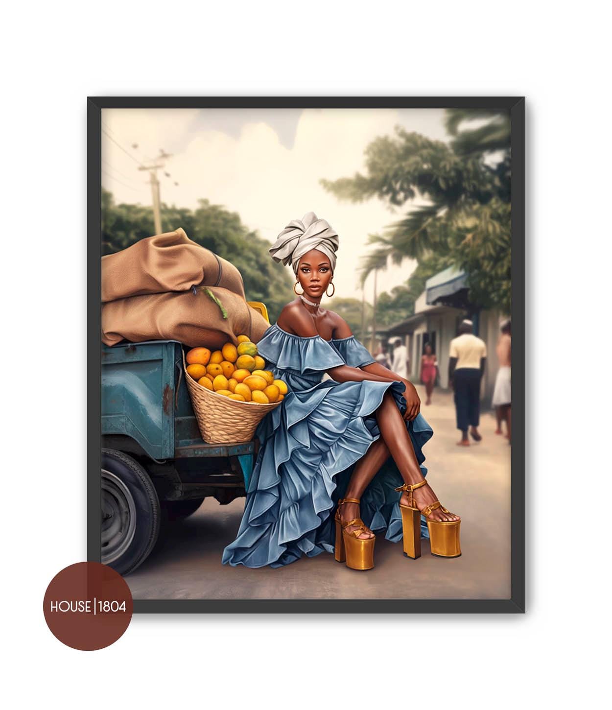 Karabela Art, Black Woman Art Canvas, Bohemian Art, Caribbean Art Prints, Black Country Setting Art, Black Art Framed, Black Woman Artwork