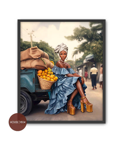 Karabela Art, Black Woman Art Canvas, Bohemian Art, Caribbean Art Prints, Black Country Setting Art, Black Art Framed, Black Woman Artwork