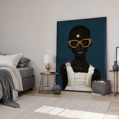 Black Girl Blues Portrait Framed Canvas Art