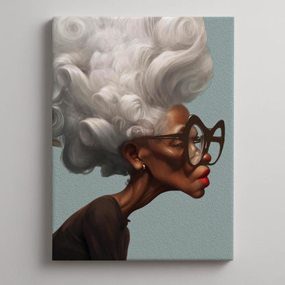 Afrocentric Wall Art Quirky Retro Grandma Portrait Canvas | Framed or Unframed